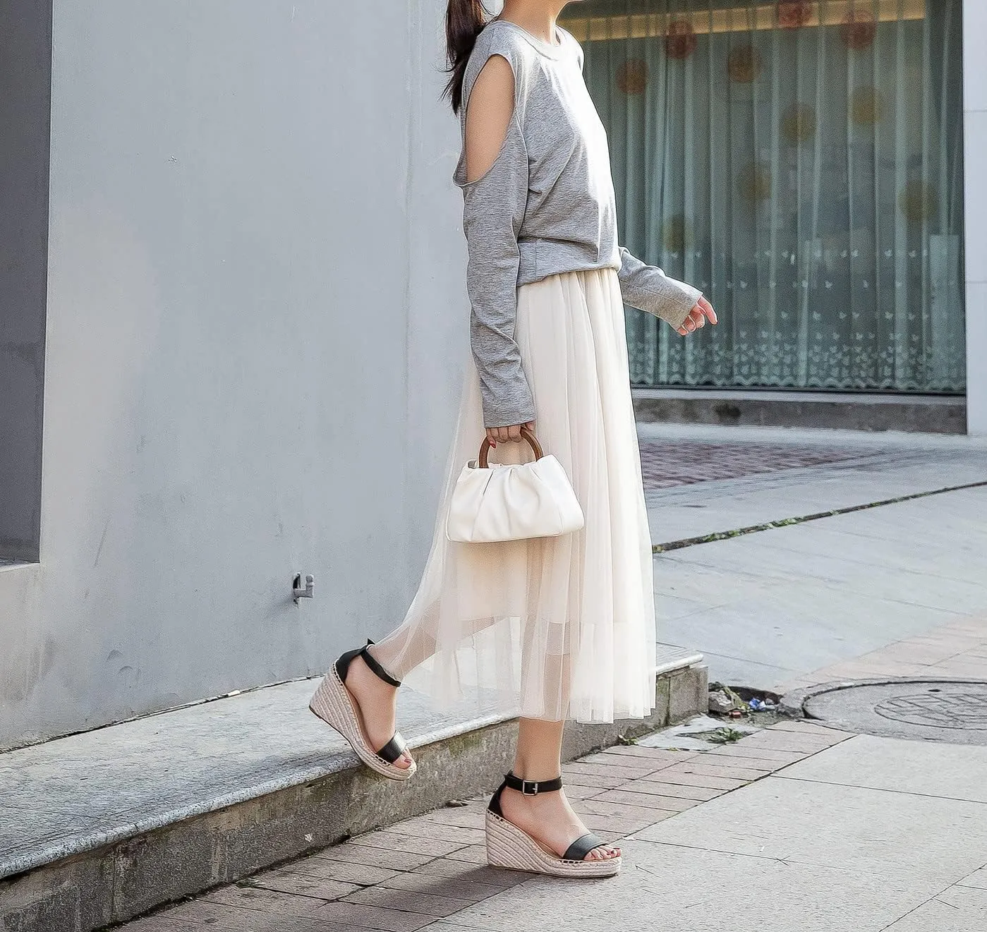 U-lite Peep Toe Platform Sandals for Women, Breathable Ankle-Tie Microfiber Leather Insole Espadrilles Shoes