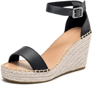 U-lite Peep Toe Platform Sandals for Women, Breathable Ankle-Tie Microfiber Leather Insole Espadrilles Shoes