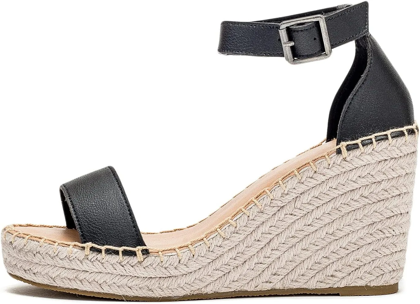 U-lite Peep Toe Platform Sandals for Women, Breathable Ankle-Tie Microfiber Leather Insole Espadrilles Shoes
