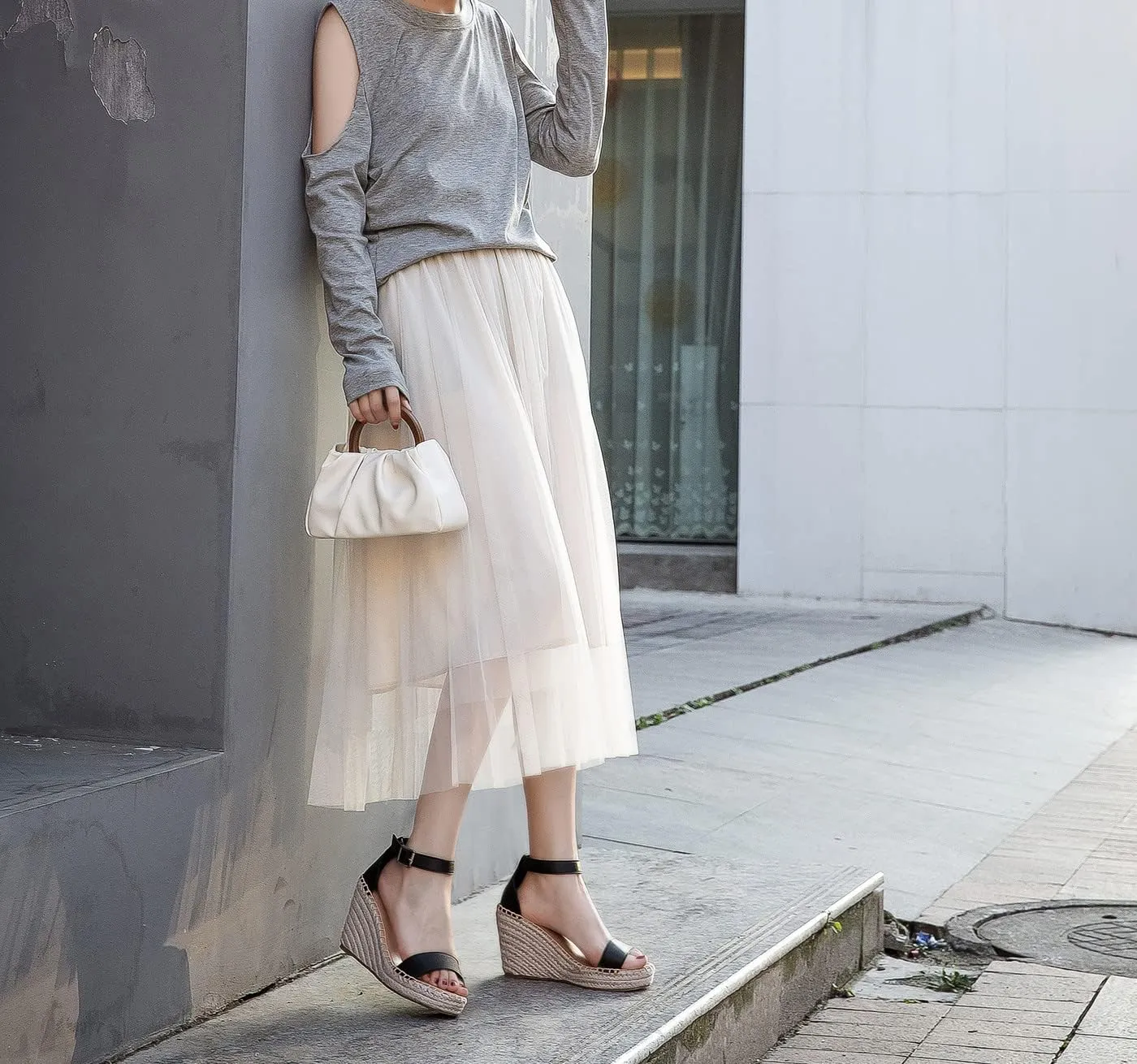 U-lite Peep Toe Platform Sandals for Women, Breathable Ankle-Tie Microfiber Leather Insole Espadrilles Shoes