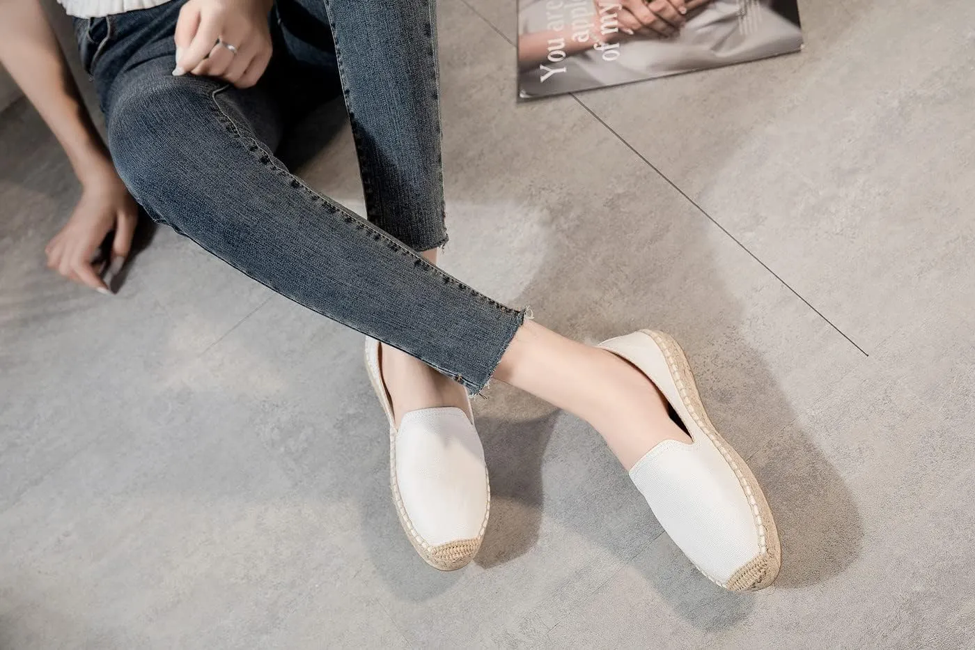 U-lite Women's Classic Slip on Flat Shoes Casual Cap-Toe Platform Simple Espadrille Canvas Loafers