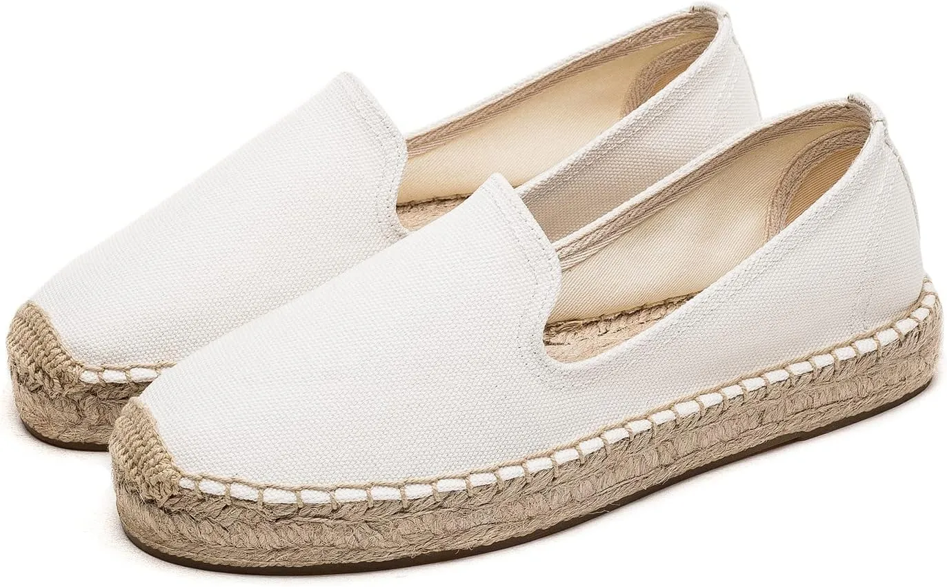 U-lite Women's Classic Slip on Flat Shoes Casual Cap-Toe Platform Simple Espadrille Canvas Loafers