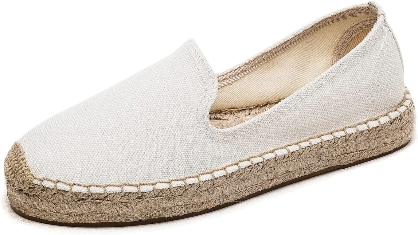 U-lite Women's Classic Slip on Flat Shoes Casual Cap-Toe Platform Simple Espadrille Canvas Loafers