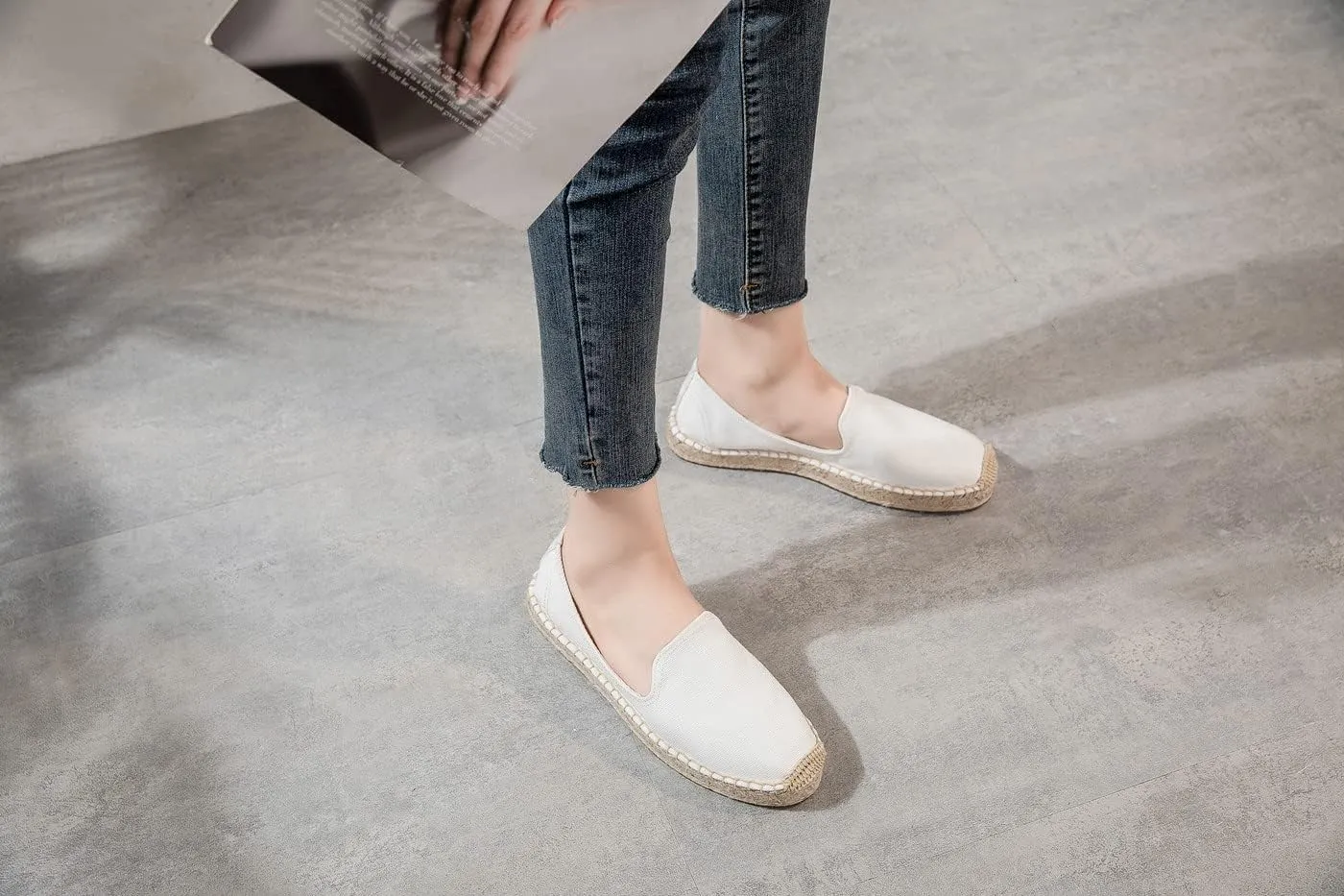 U-lite Women's Classic Slip on Flat Shoes Casual Cap-Toe Platform Simple Espadrille Canvas Loafers