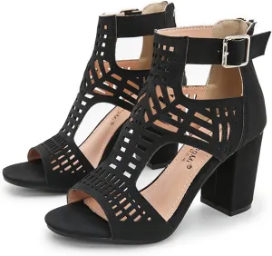 UOQAPRE Chunky Heeled Sandals for Womens Bohemian Cutout Open Toe Summer Block Womens Heeled Party Dress Sandals