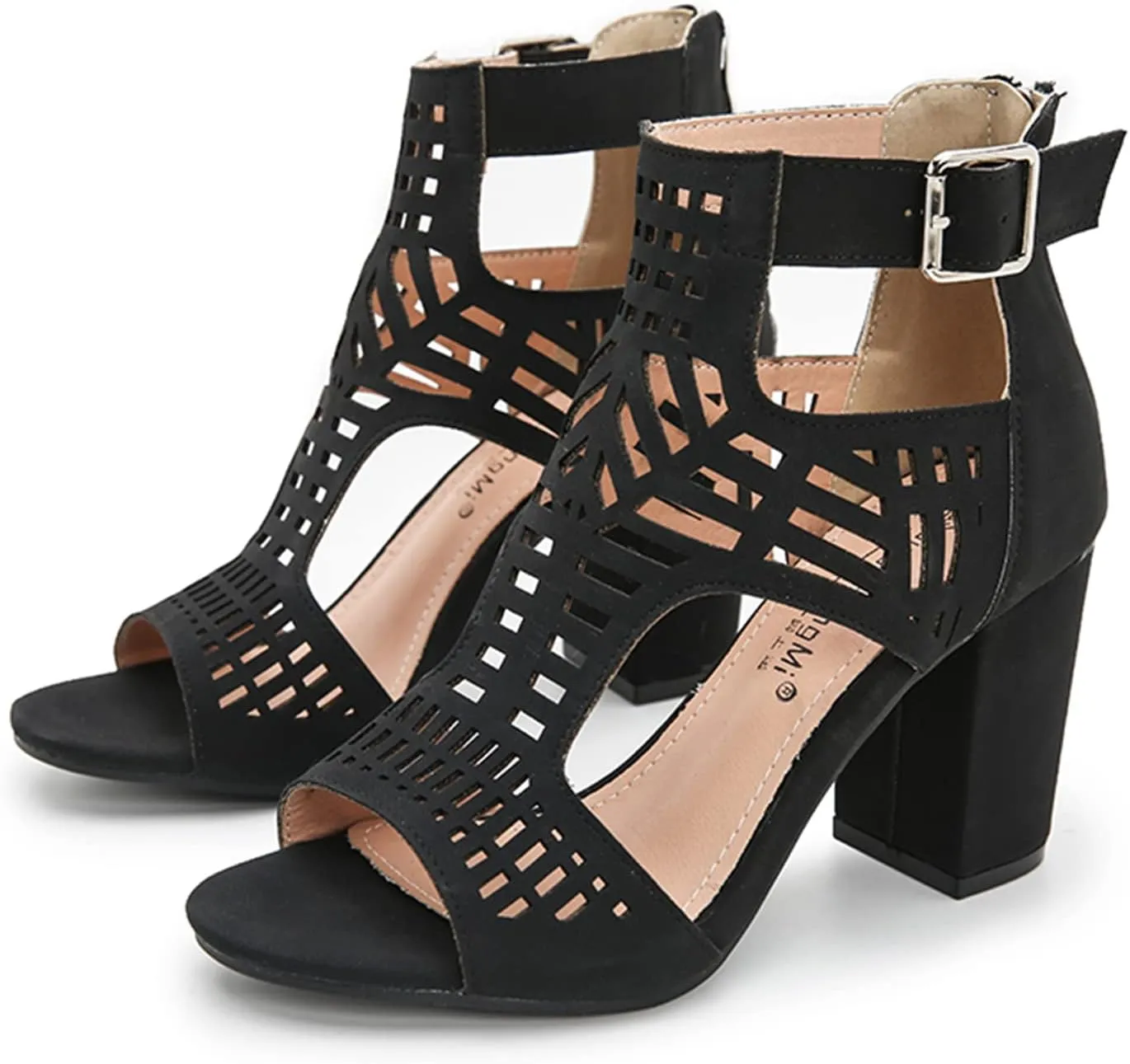 UOQAPRE Chunky Heeled Sandals for Womens Bohemian Cutout Open Toe Summer Block Womens Heeled Party Dress Sandals