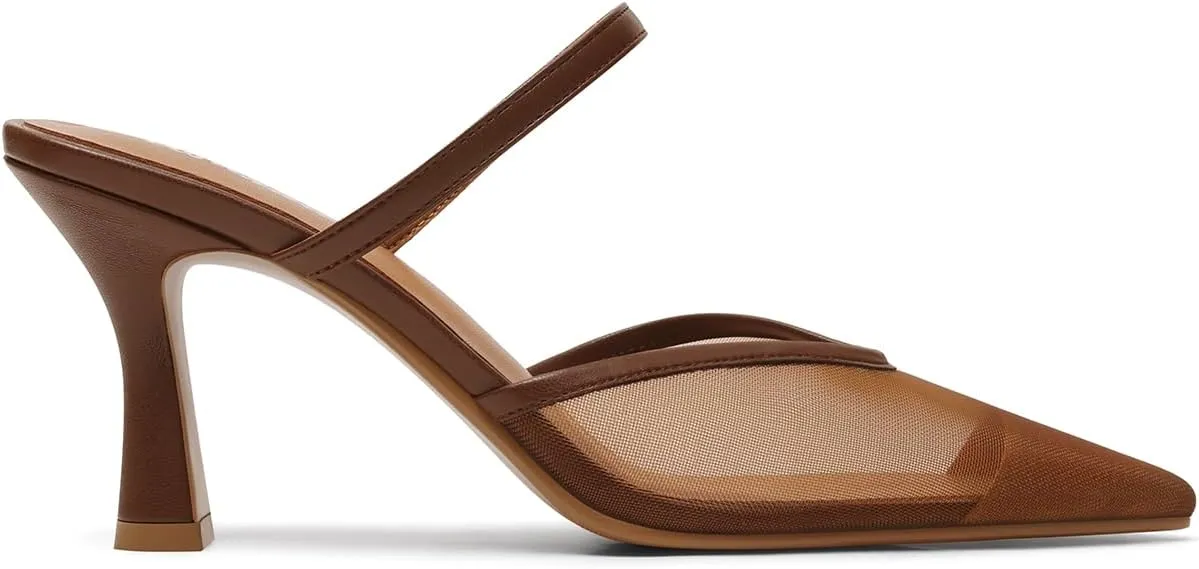USIMAD Women's Mesh Mule Heels with Memory Foam Insole Pointy Toe Arch Support