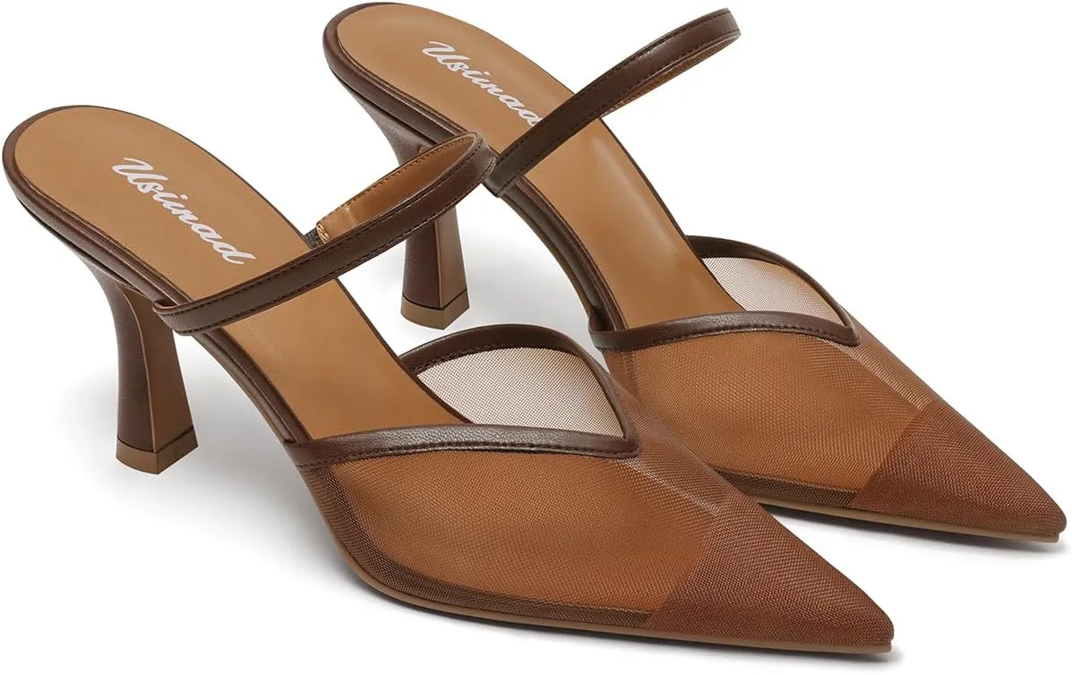 USIMAD Women's Mesh Mule Heels with Memory Foam Insole Pointy Toe Arch Support