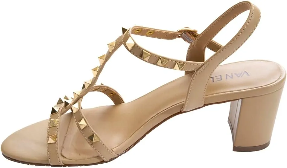 VANELi Womens Midge Studded Slingback Dress Sandals Mid Heel 2-3" - Beige