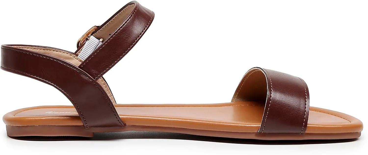VenusCelia Women's Plain Strap Wide Flat Sandal