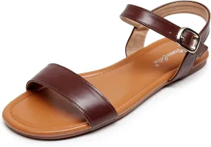 VenusCelia Women's Plain Strap Wide Flat Sandal