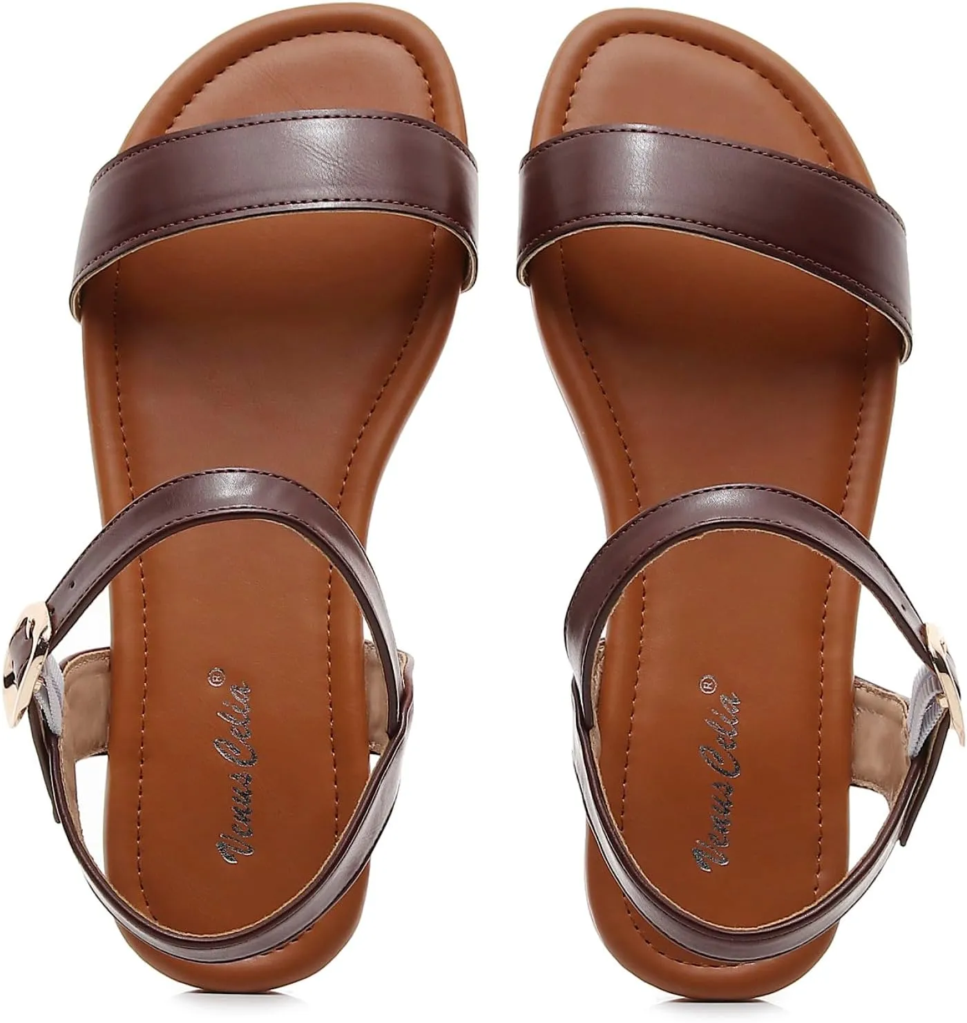 VenusCelia Women's Plain Strap Wide Flat Sandal