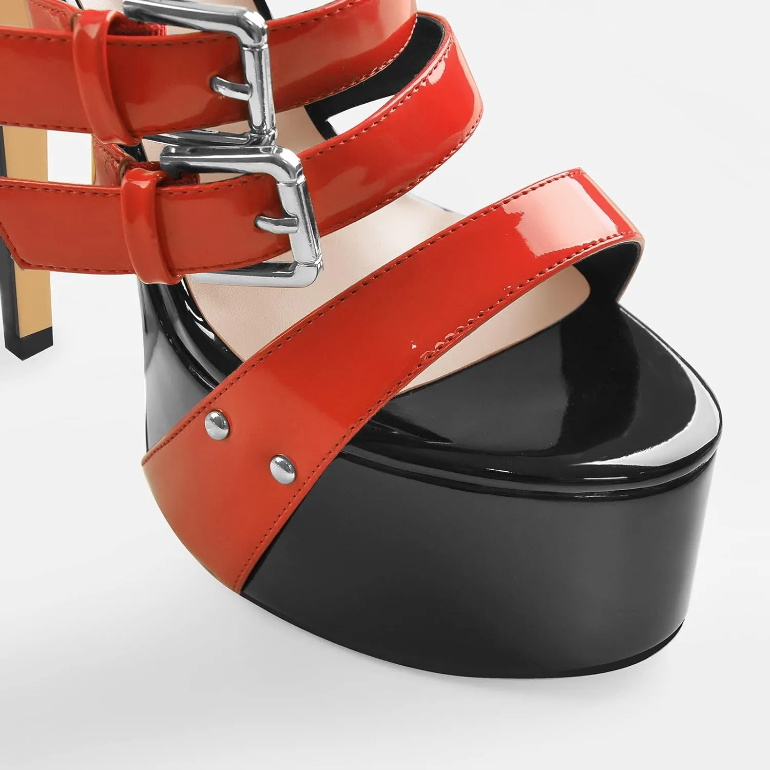 VERISSON Women's Open Toe High Heels Sandals Triple Cross Bands Buckle Strap Platform Ankle Sandals Party Dress Two-piece Sandals