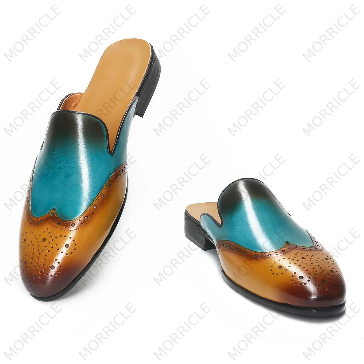 Vintage Patina Brogue Wingtip Mule