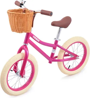 Viribus 14 inch Balance Bike for 3  to 7 Year Old Boy or Girl, with Basket, Rubber Tire, Carbon Steel Frame, 66 lb