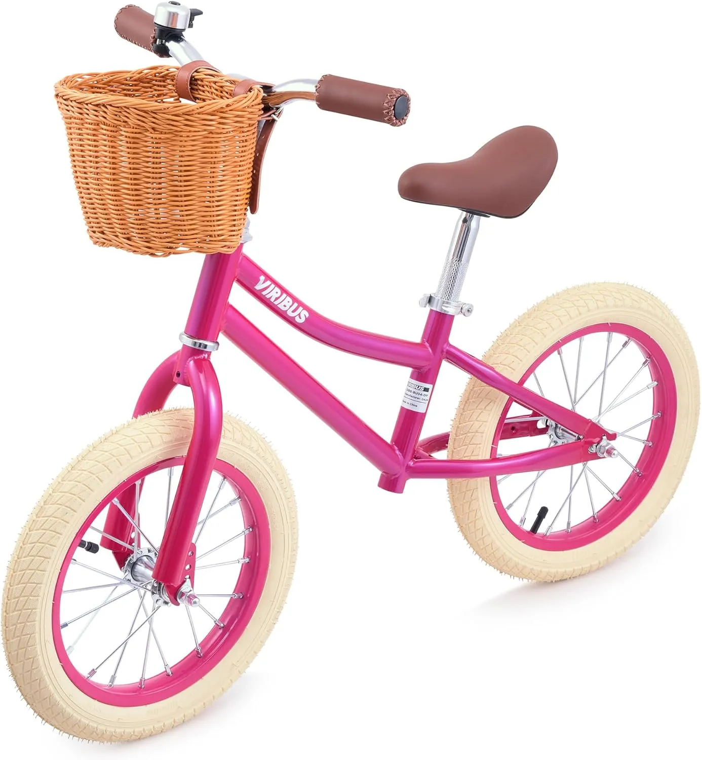 Viribus 14 inch Balance Bike for 3  to 7 Year Old Boy or Girl, with Basket, Rubber Tire, Carbon Steel Frame, 66 lb