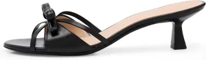 Women Heeled Sandals Mules Round Open Toe Bow Slides Low Kitten Heels Silp On Slippers Casual Stiletto Wedding Dress Slide Shoes