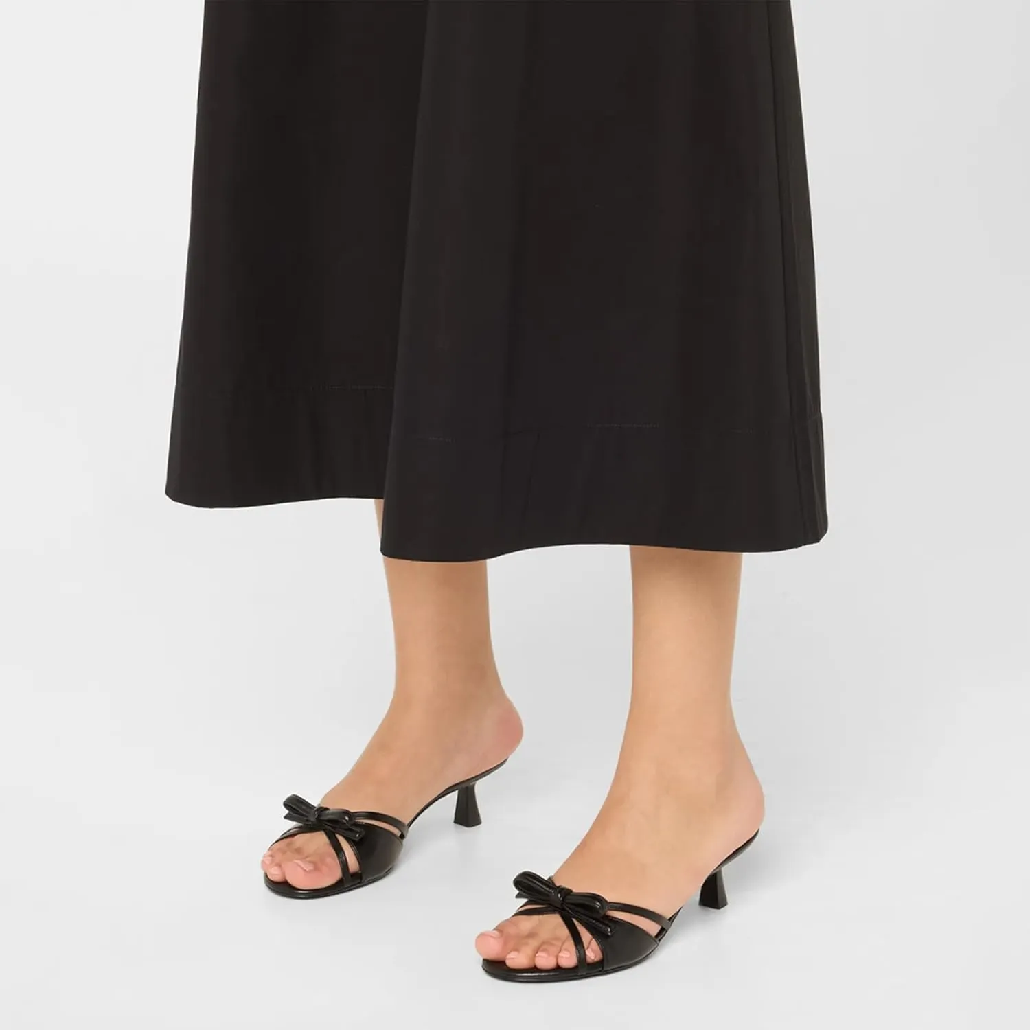 Women Heeled Sandals Mules Round Open Toe Bow Slides Low Kitten Heels Silp On Slippers Casual Stiletto Wedding Dress Slide Shoes