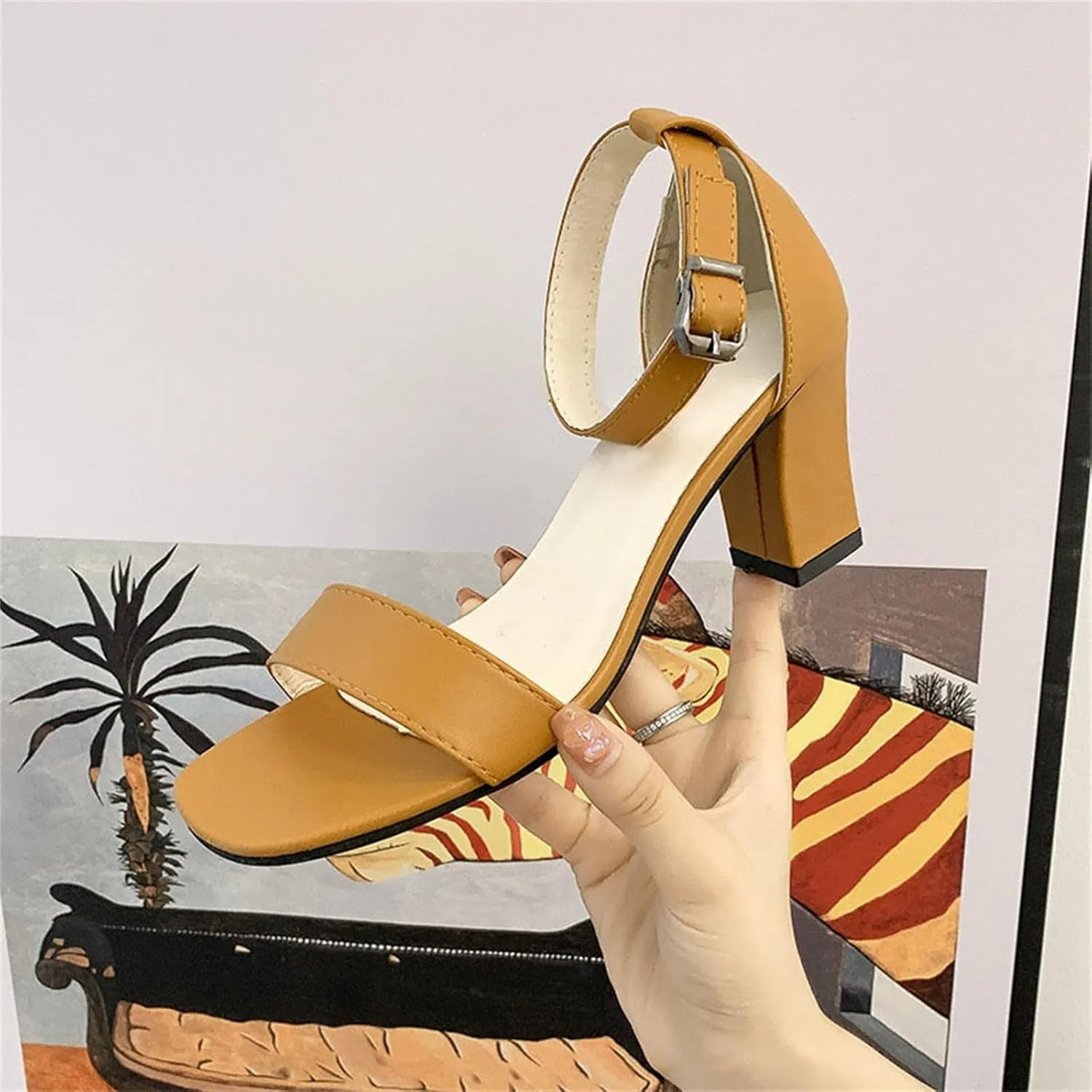 Women High Heels Sandal Open Toe Ankle Buckle Strap Dress Shoes Wedding Party Block Chunky Heel Pump Sandals