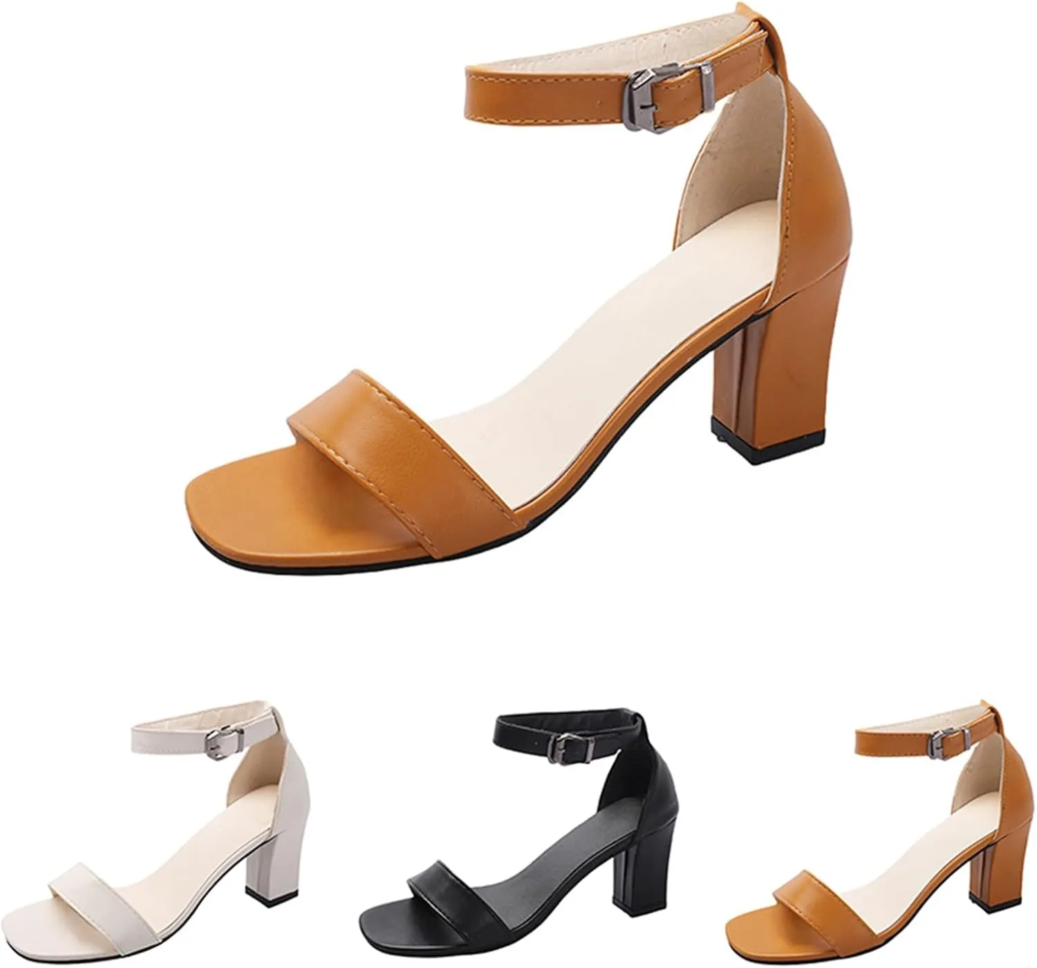 Women High Heels Sandal Open Toe Ankle Buckle Strap Dress Shoes Wedding Party Block Chunky Heel Pump Sandals
