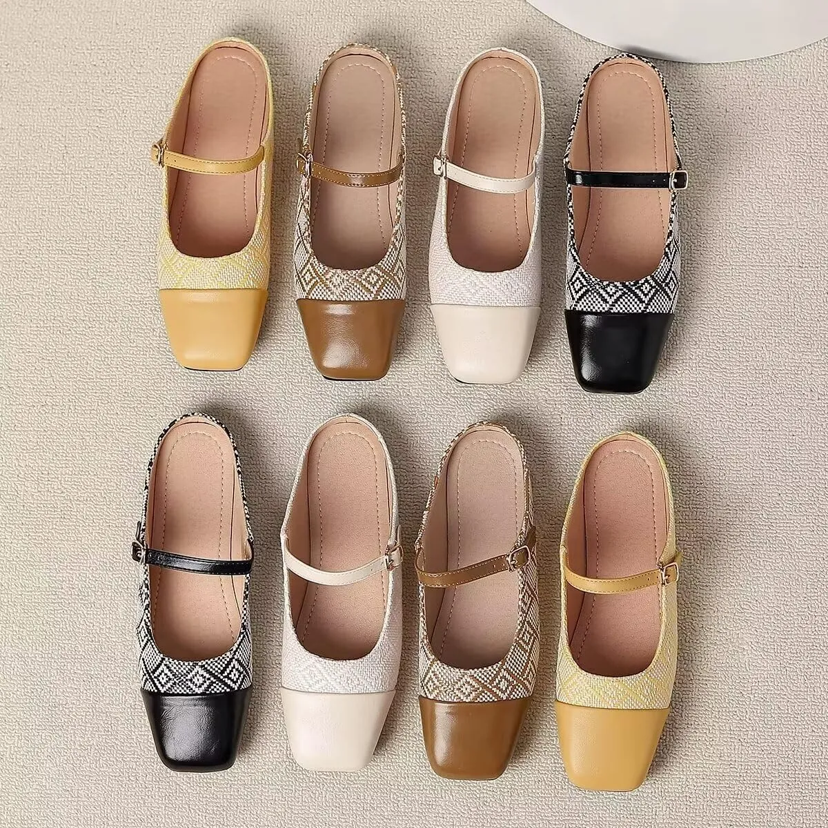 Women Mules Elegant Dressy Flats Closed Toe Microfiber Leather Shoes Adjustable Buckle Strap Mary Jane Casual Office Shoes