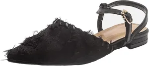 Women's Canvas Tassel Closed Pointed Toe Slingback Flats with Adjust Ankle Strap Fashion Weave Comfort Low Heel Mule Sandals for Wedding Party Dress Shoes