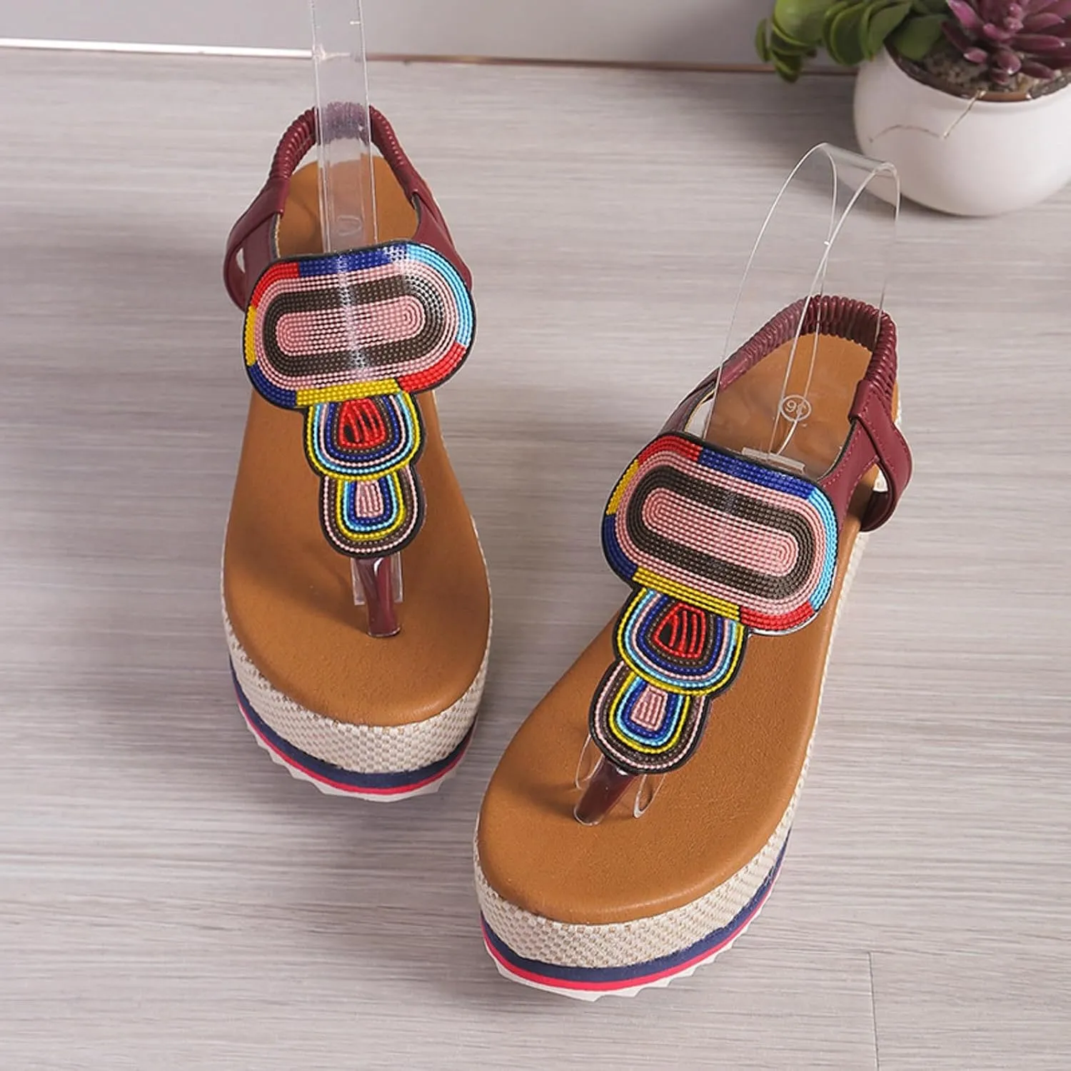 Women's Elastic Ankle Strap Espadrilles Wedge Sandals 2025 Summer Casual Open Toe Thick Sole Woven Non Slip Elastic Ankle Strap Sandals Bohemian Fashion Lightweight Outdoor Walking Footwear