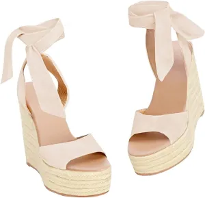 Womens Espadrilles Wedges Sandals Heels Open Toe Tie Lace Up Platform Ankle Strap Summer Dress Shoes
