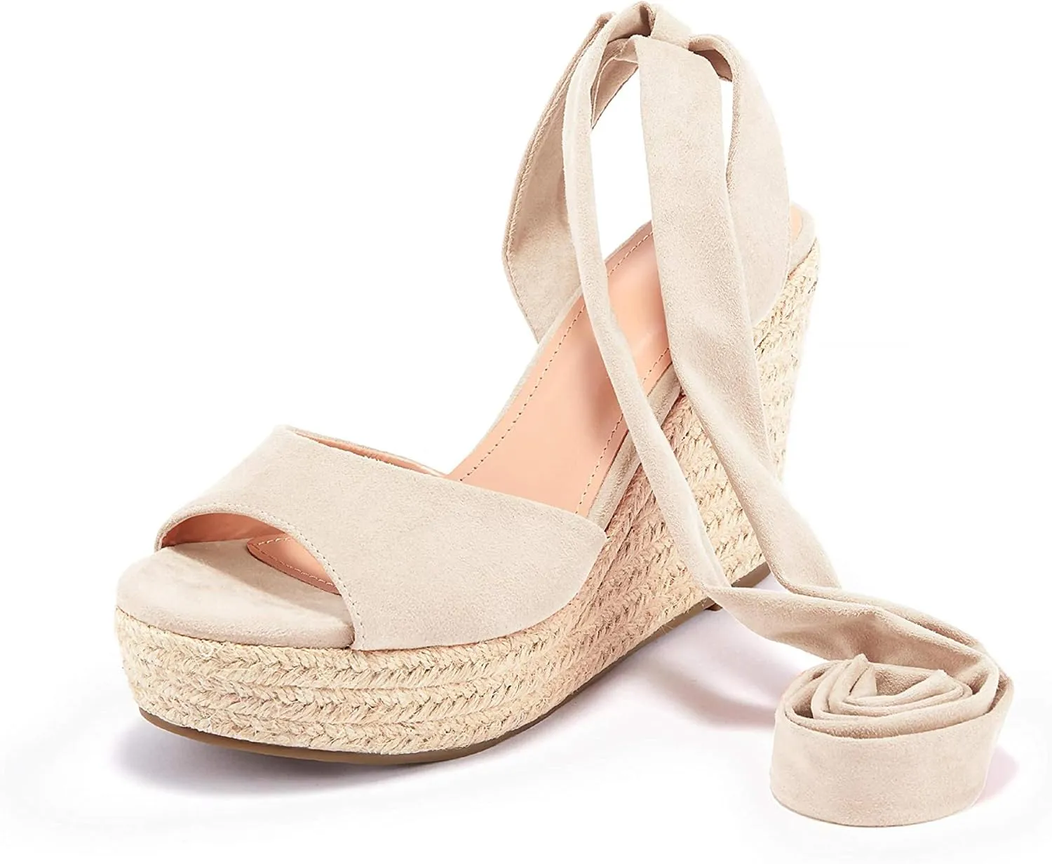 Womens Espadrilles Wedges Sandals Heels Open Toe Tie Lace Up Platform Ankle Strap Summer Dress Shoes