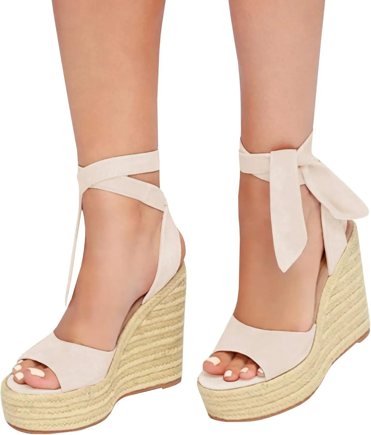 Womens Espadrilles Wedges Sandals Heels Open Toe Tie Lace Up Platform Ankle Strap Summer Dress Shoes