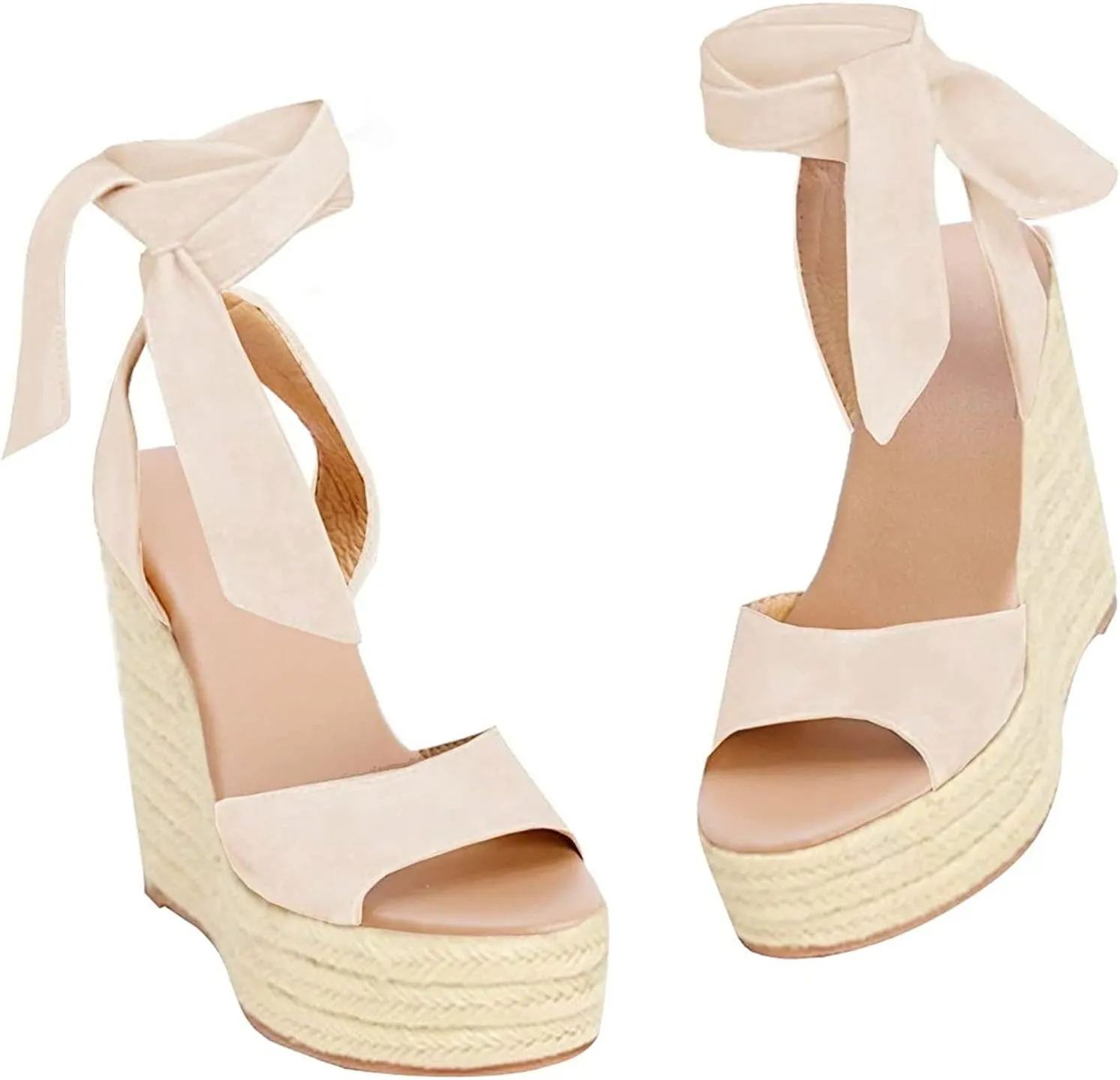 Womens Espadrilles Wedges Sandals Heels Open Toe Tie Lace Up Platform Ankle Strap Summer Dress Shoes