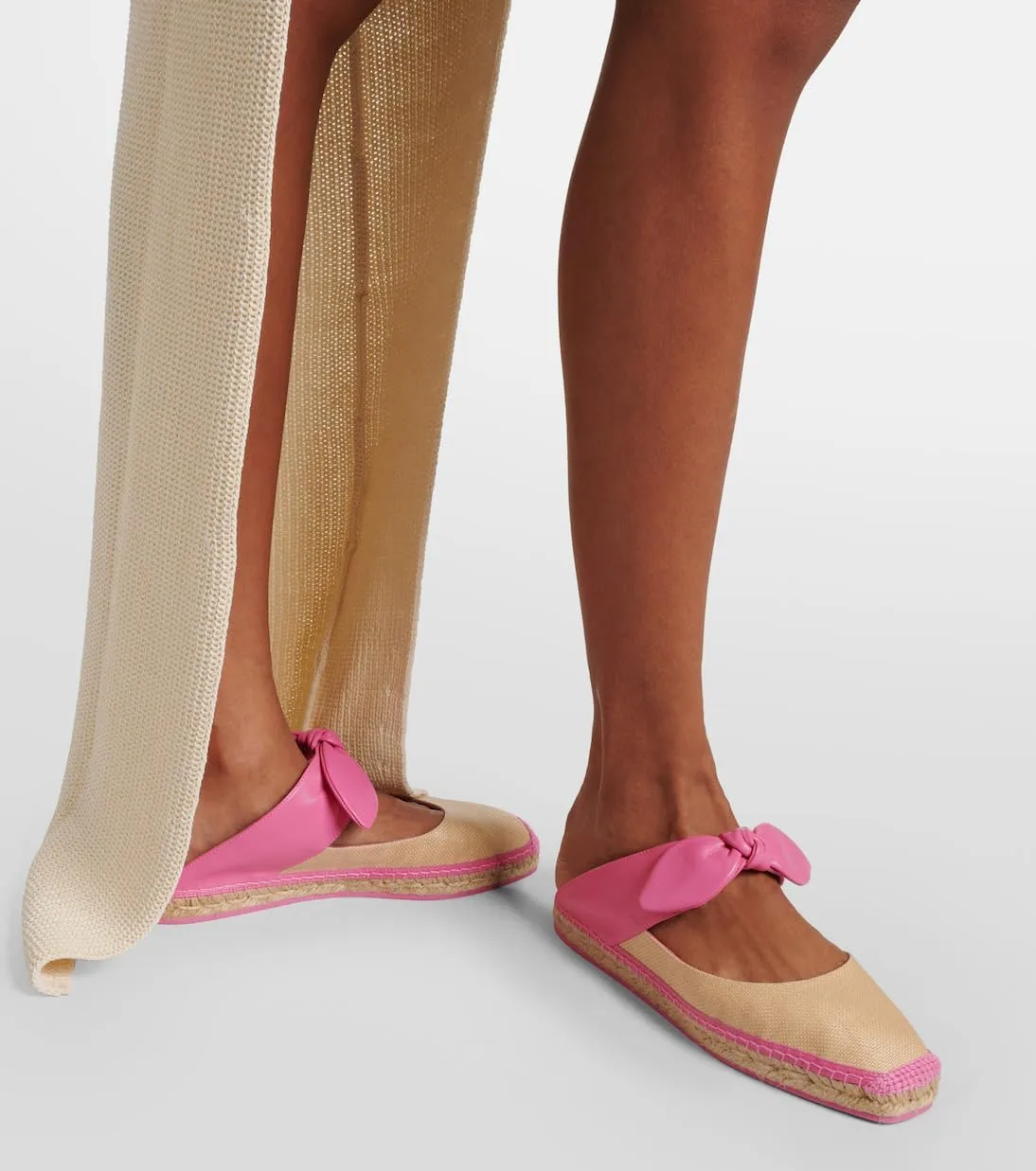 Women's Flat Mules Bow Sandals Leather Raffia Espadrilles Slip-On Casual Loafers Summer Beach Loafer Shoes