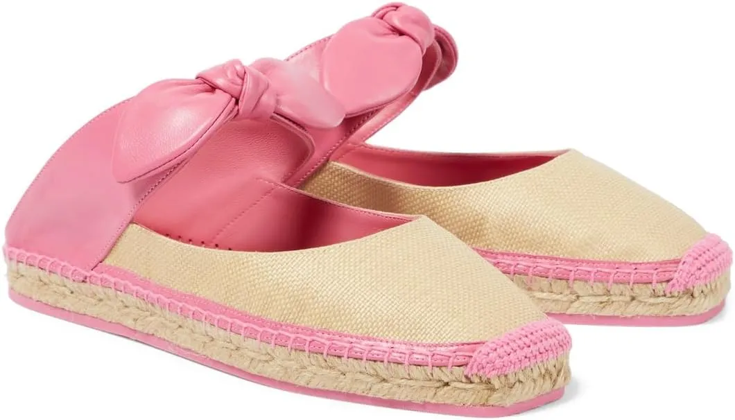 Women's Flat Mules Bow Sandals Leather Raffia Espadrilles Slip-On Casual Loafers Summer Beach Loafer Shoes