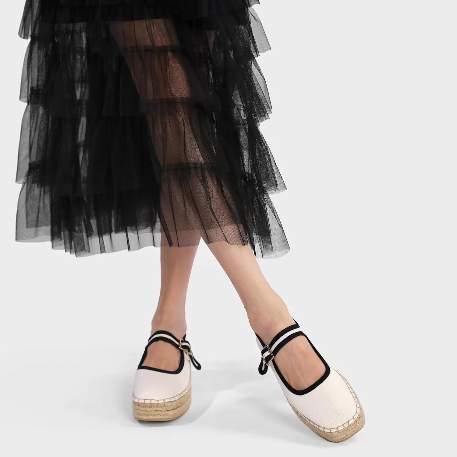 Women's Mary Jane Woven Espadrilles Ballet Flats for Women Outsole Canvas Summer Ballerina Flats.