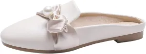 Women's Mule Pearl Decoration Square Toe Low Heel Women's Backless Loafer Work Sandals