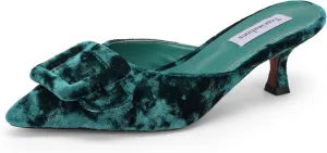 Women's Pointed Toe Kitten Heel Mules 2 Inch Slip-On Backless Slippers with Square Buckle Dress Sandals
