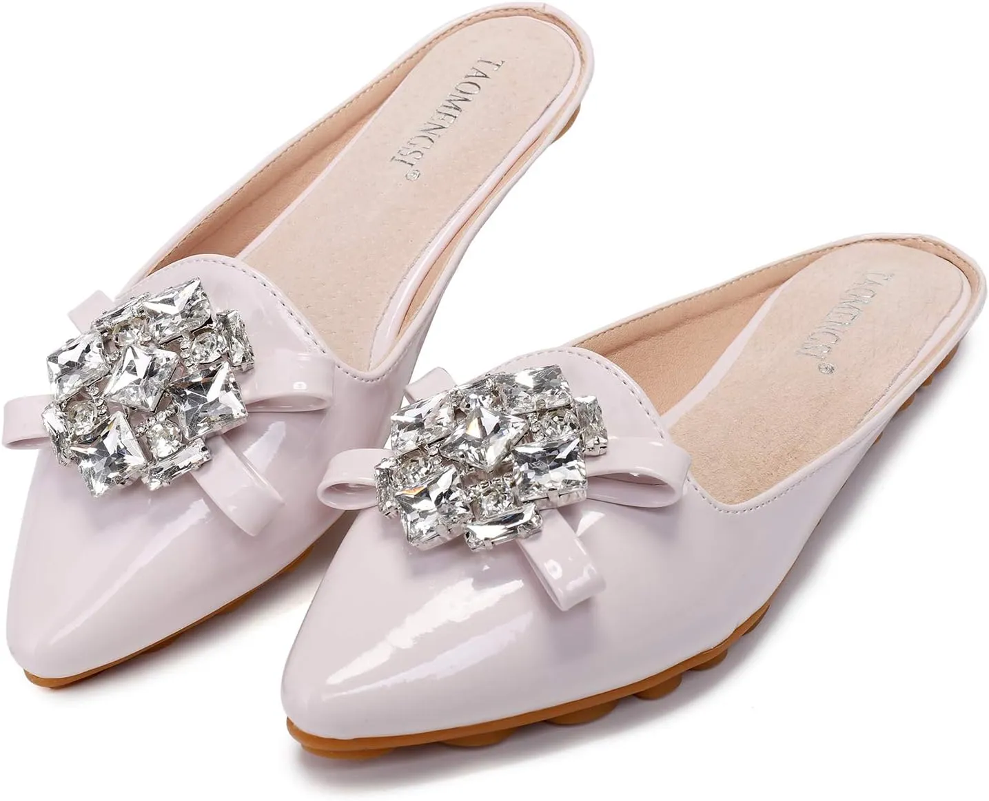 Women's Suede Leather Mules Mules for Woman Rhinestone Flats Comfortable Slip on Women Mule Shoe