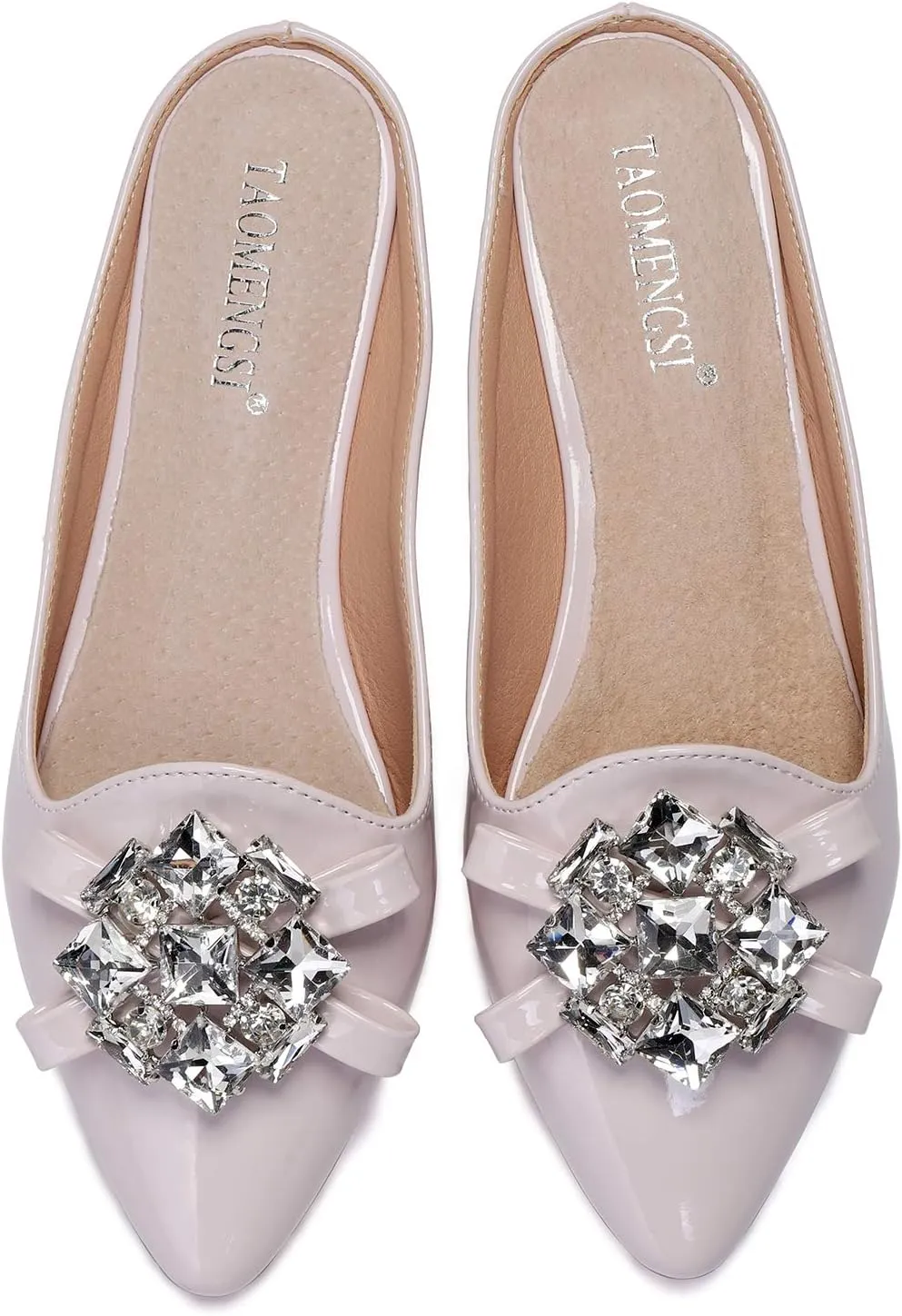 Women's Suede Leather Mules Mules for Woman Rhinestone Flats Comfortable Slip on Women Mule Shoe
