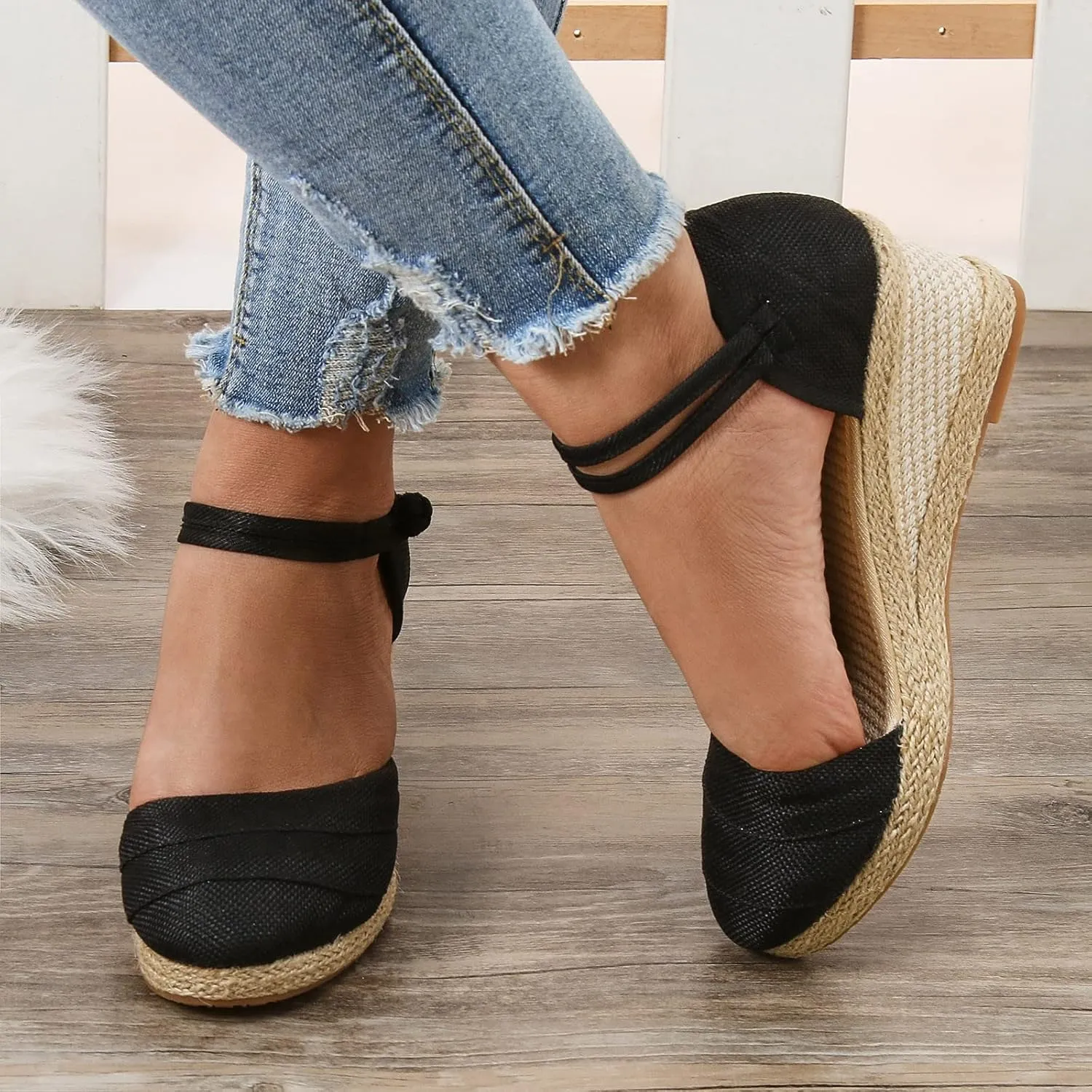 Womenyiaor Closed Toe Sandals Women, Women's Espadrilles Low Wedge Heel Sandals Ankle Strap Espadrille Wedge Sandals Dressy Casual Summer Comfortable Platform Wedge Shoes (b-Black, 9)