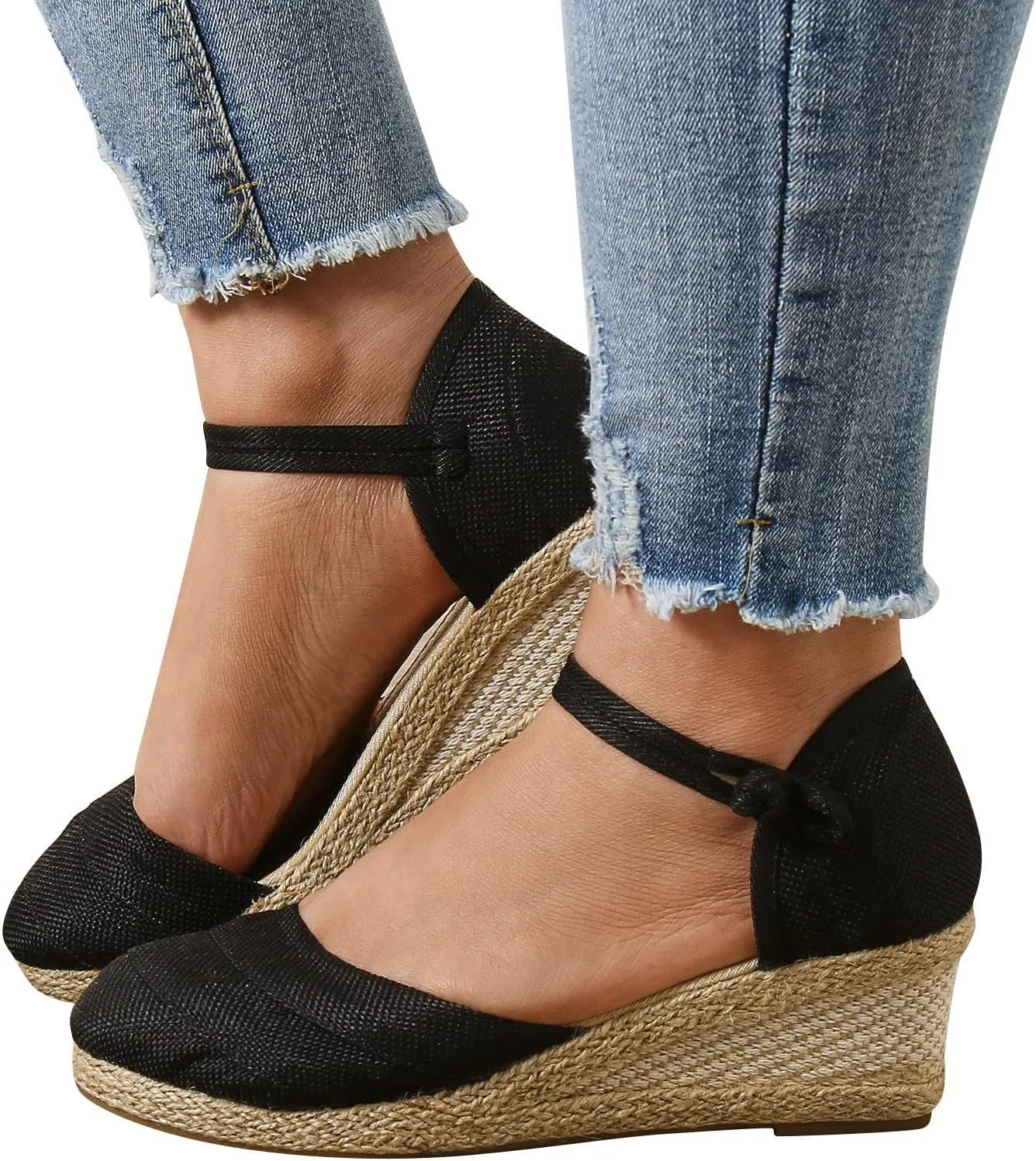 Womenyiaor Closed Toe Sandals Women, Women's Espadrilles Low Wedge Heel Sandals Ankle Strap Espadrille Wedge Sandals Dressy Casual Summer Comfortable Platform Wedge Shoes (b-Black, 9)