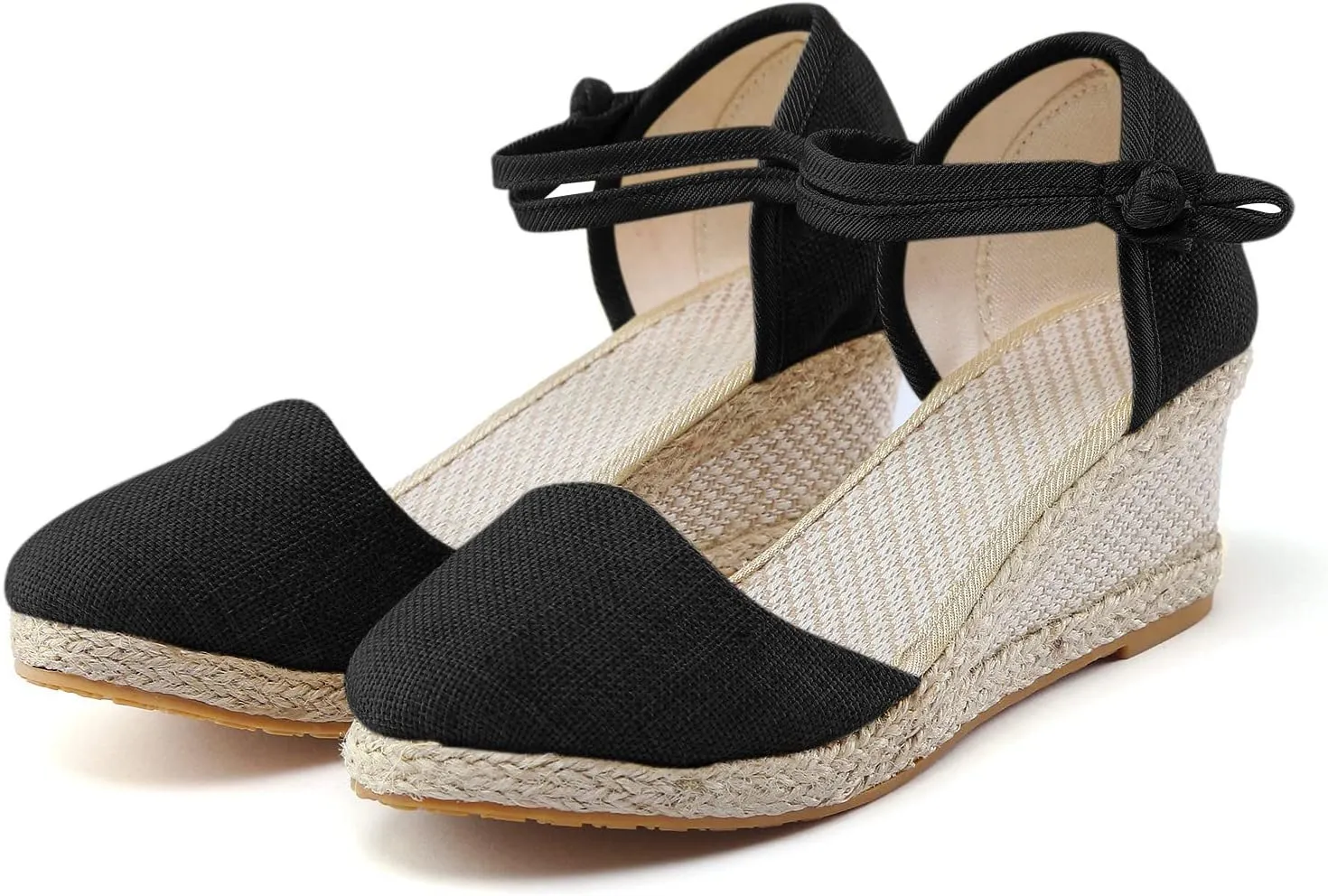 Womenyiaor Closed Toe Sandals Women, Women's Espadrilles Low Wedge Heel Sandals Ankle Strap Espadrille Wedge Sandals Dressy Casual Summer Comfortable Platform Wedge Shoes (b-Black, 9)