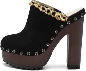 XYD Cork Platform Super High Heels Mules for Women Chunky Block Studded Closed Round Toe Slides Sandals Backless Fashion Dress Club Shoes