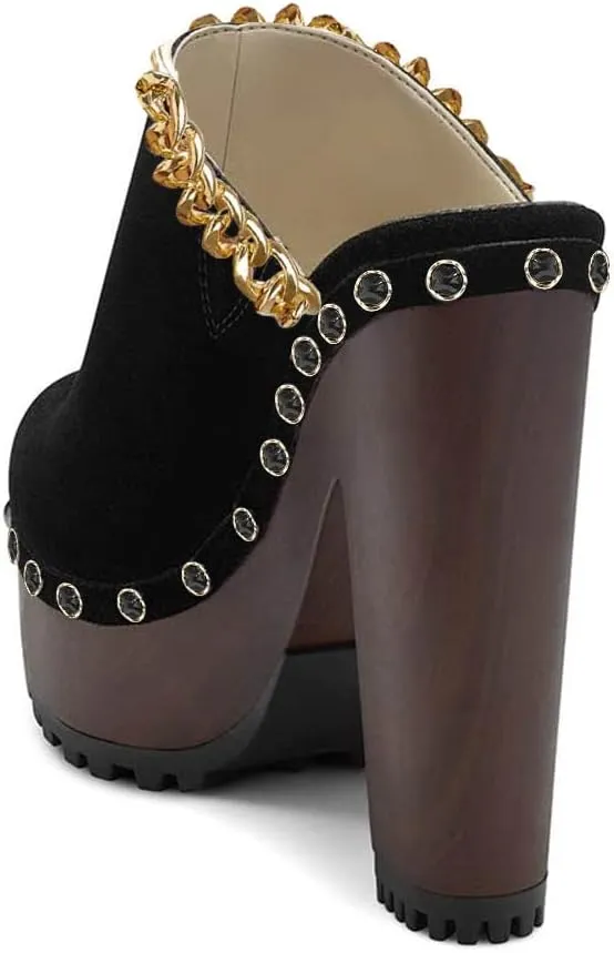 XYD Cork Platform Super High Heels Mules for Women Chunky Block Studded Closed Round Toe Slides Sandals Backless Fashion Dress Club Shoes