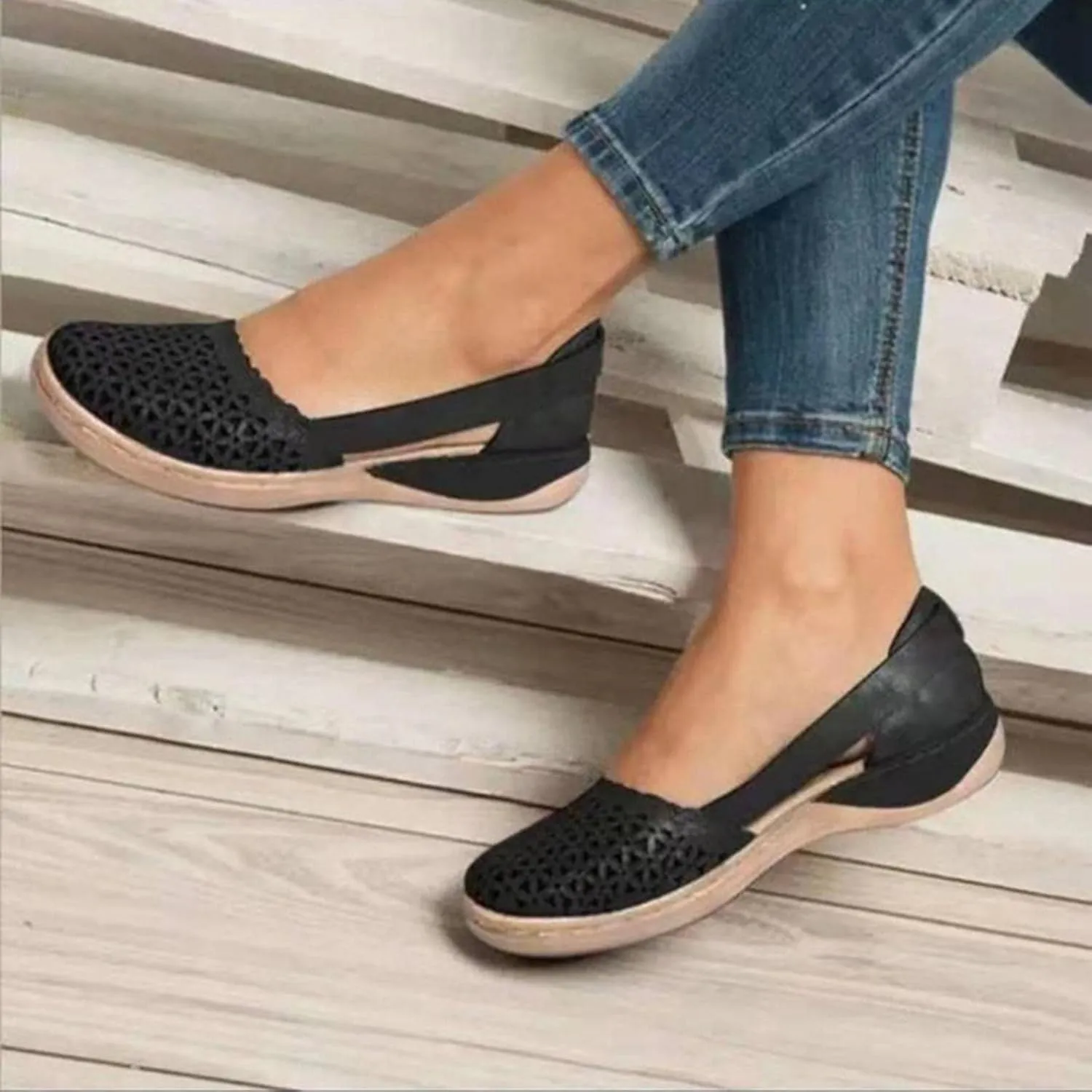 ZBYY Womens Cutout Sandals Summer Hollow Out Pumps Sandals Closed Toe Dress Wedge Sandals Breathable Walking Shoes